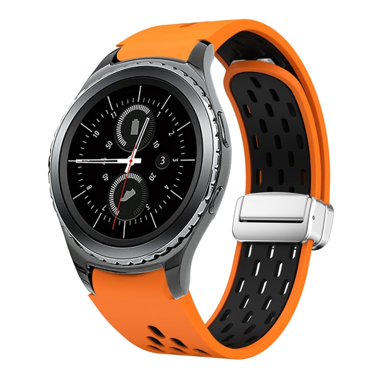 Two Color Magnetic Folding Silver Buckle Silicone Watch Band, For Samsung Galaxy Watch 42mm, For Samsung Gear S2 Classic