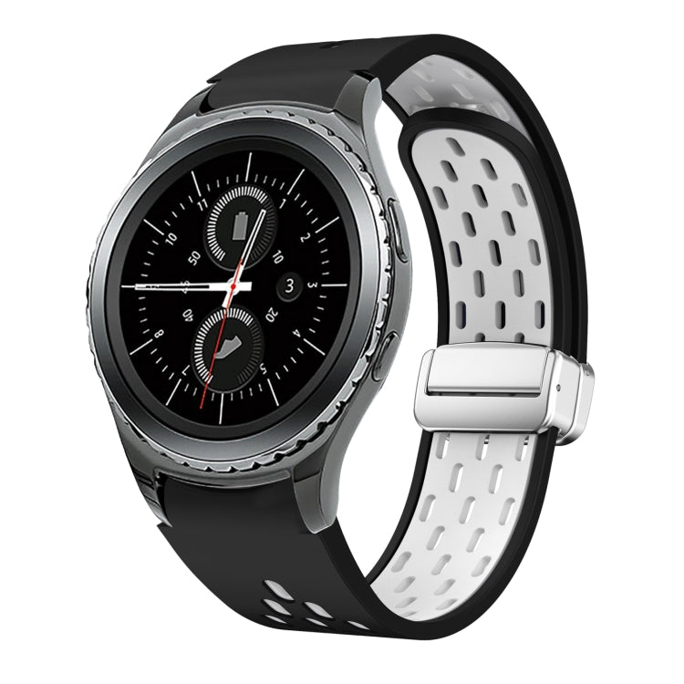 Two Color Magnetic Folding Silver Buckle Silicone Watch Band, For Samsung Galaxy Watch 42mm, For Samsung Gear S2 Classic