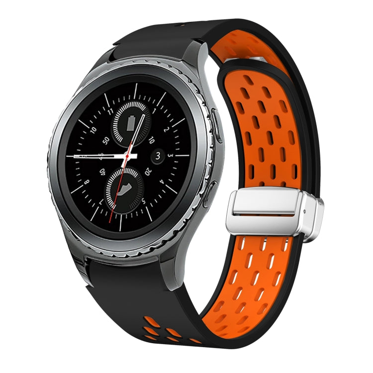 Two Color Magnetic Folding Silver Buckle Silicone Watch Band, For Samsung Galaxy Watch 42mm, For Samsung Gear S2 Classic