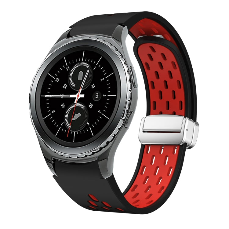 Two Color Magnetic Folding Silver Buckle Silicone Watch Band, For Samsung Galaxy Watch 42mm, For Samsung Gear S2 Classic