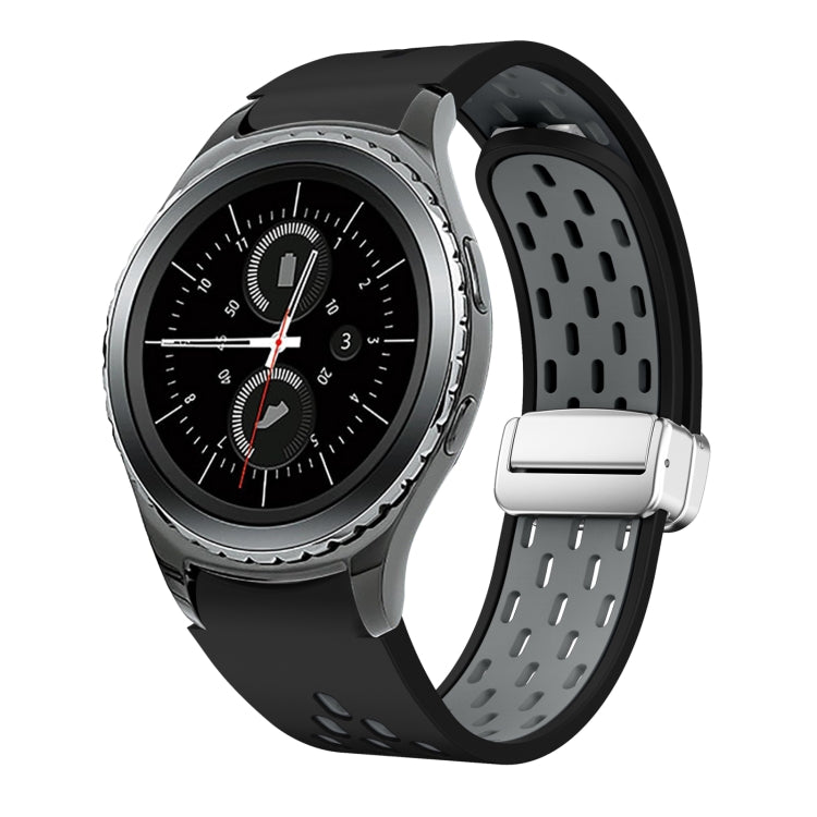 Two Color Magnetic Folding Silver Buckle Silicone Watch Band, For Samsung Galaxy Watch 42mm, For Samsung Gear S2 Classic