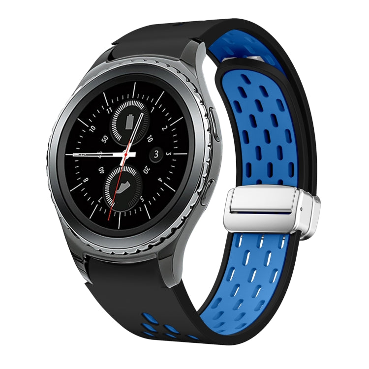 Two Color Magnetic Folding Silver Buckle Silicone Watch Band, For Samsung Galaxy Watch 42mm, For Samsung Gear S2 Classic