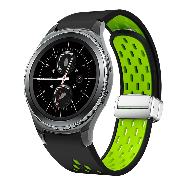 Two Color Magnetic Folding Silver Buckle Silicone Watch Band, For Samsung Galaxy Watch 42mm, For Samsung Gear S2 Classic