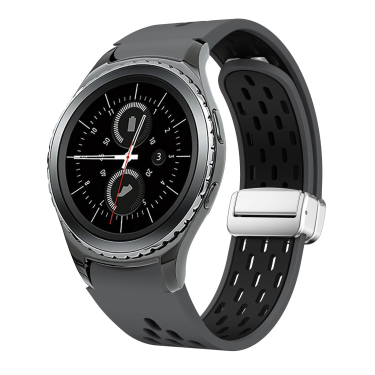 Two Color Magnetic Folding Silver Buckle Silicone Watch Band, For Samsung Galaxy Watch 42mm, For Samsung Gear S2 Classic