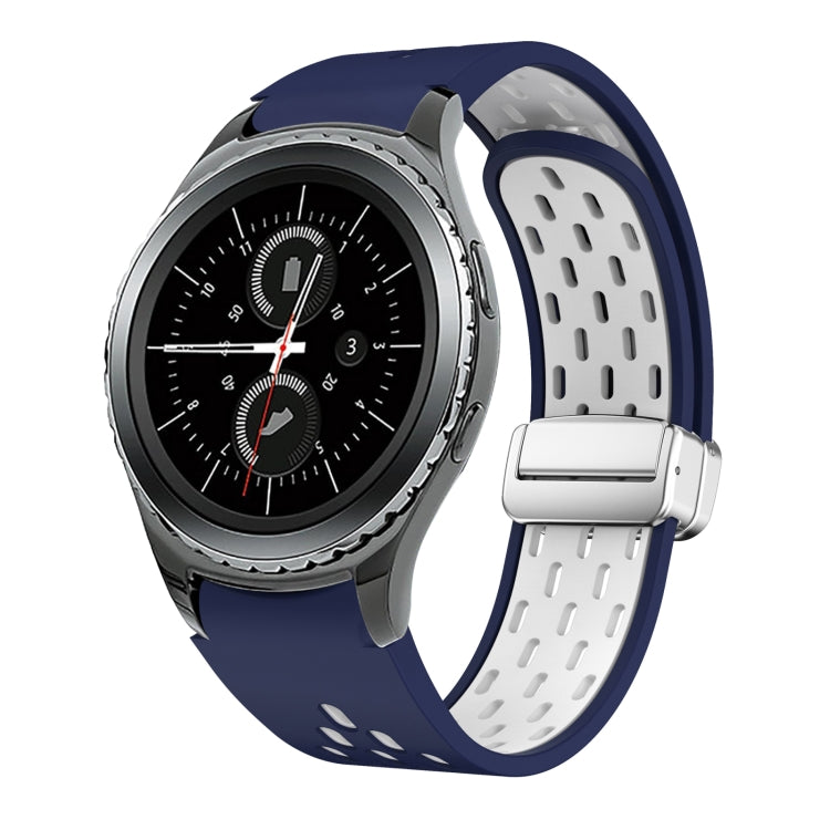 Two Color Magnetic Folding Silver Buckle Silicone Watch Band, For Samsung Galaxy Watch 42mm, For Samsung Gear S2 Classic