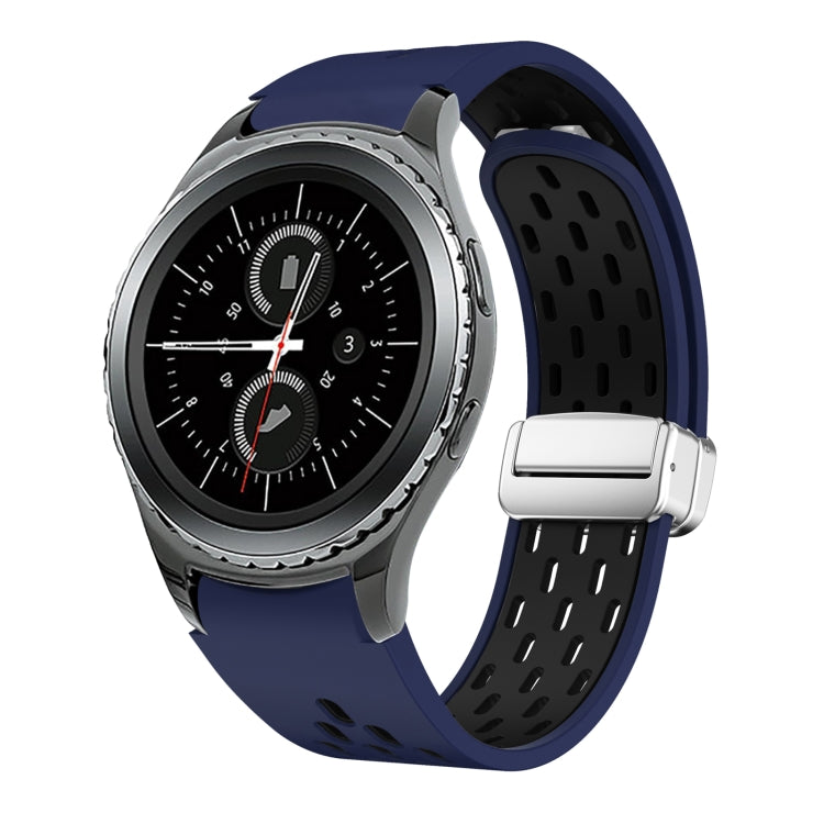Two Color Magnetic Folding Silver Buckle Silicone Watch Band, For Samsung Galaxy Watch 42mm, For Samsung Gear S2 Classic