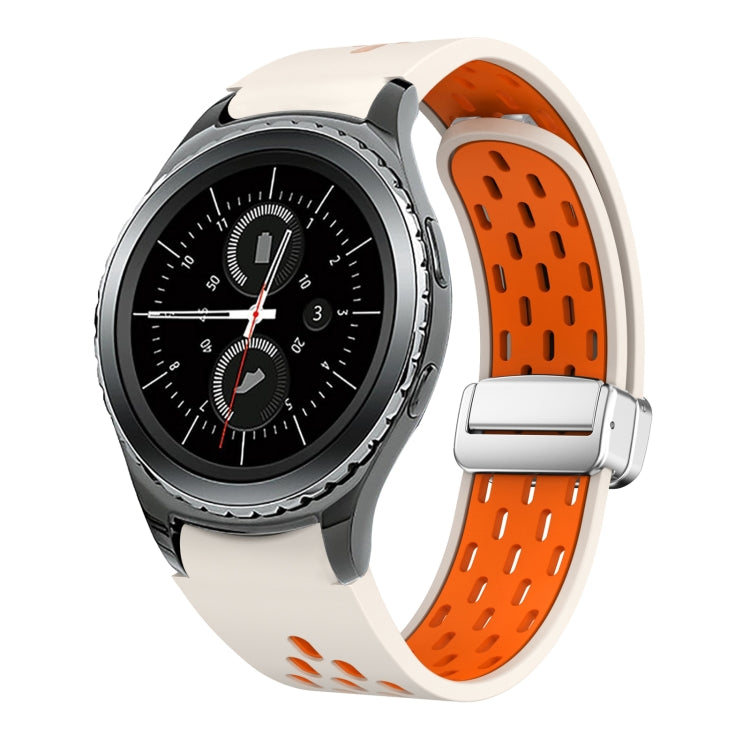 Two Color Magnetic Folding Silver Buckle Silicone Watch Band, For Samsung Galaxy Watch 42mm, For Samsung Gear S2 Classic