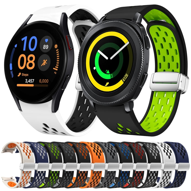 Two Color Magnetic Folding Silver Buckle Silicone Watch Band, For Samsung Galaxy Watch 3 41mm, For Samsung Galaxy Watch Active