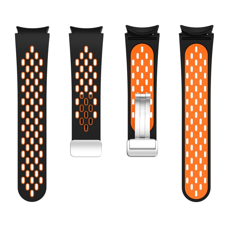 Two Color Magnetic Folding Silver Buckle Silicone Watch Band, For Samsung Galaxy Watch 3 41mm, For Samsung Galaxy Watch Active