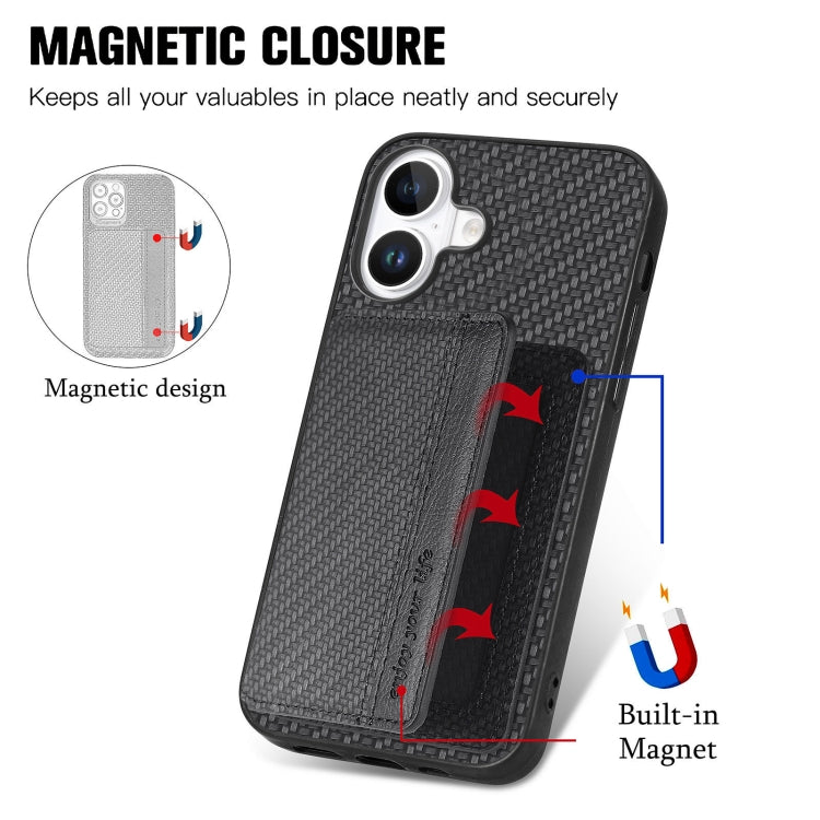 Carbon Fiber Magnetic Card Wallet RFID Blocking Phone Case, For iPhone 16