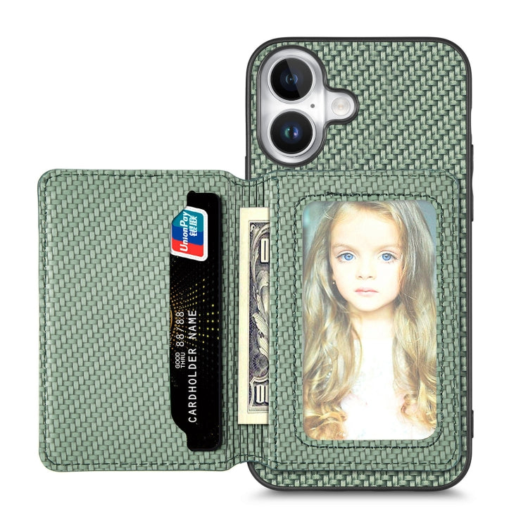Carbon Fiber Magnetic Card Wallet RFID Blocking Phone Case, For iPhone 16