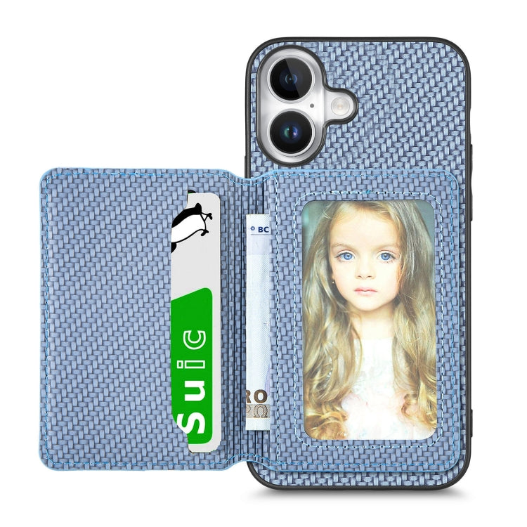 Carbon Fiber Magnetic Card Wallet RFID Blocking Phone Case, For iPhone 16e, For iPhone 16 Pro Max, For iPhone 16 Pro, For iPhone 16 Plus