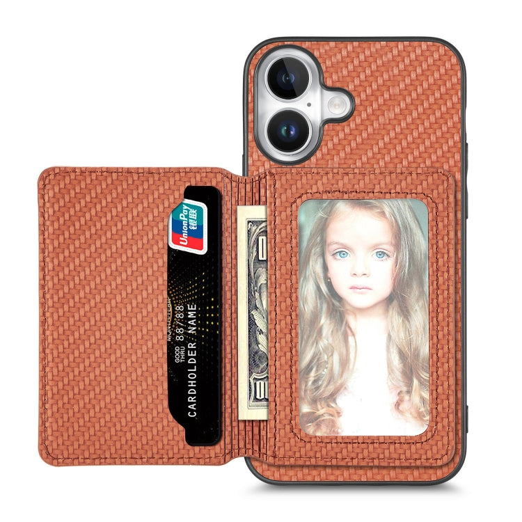 Carbon Fiber Magnetic Card Wallet RFID Blocking Phone Case, For iPhone 16e, For iPhone 16 Pro Max, For iPhone 16 Pro, For iPhone 16 Plus