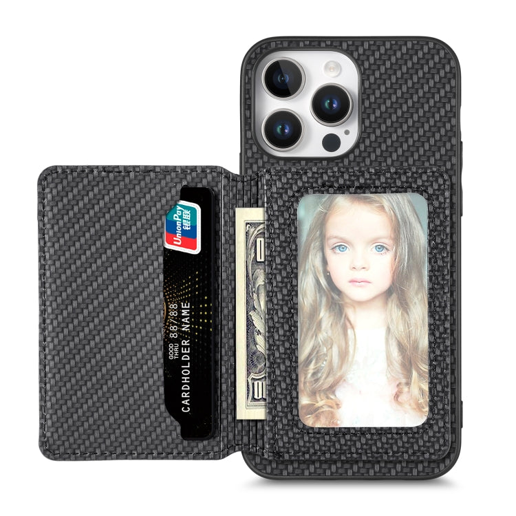 Carbon Fiber Magnetic Card Wallet RFID Blocking Phone Case, For iPhone 16e, For iPhone 16 Pro Max, For iPhone 16 Pro, For iPhone 16 Plus