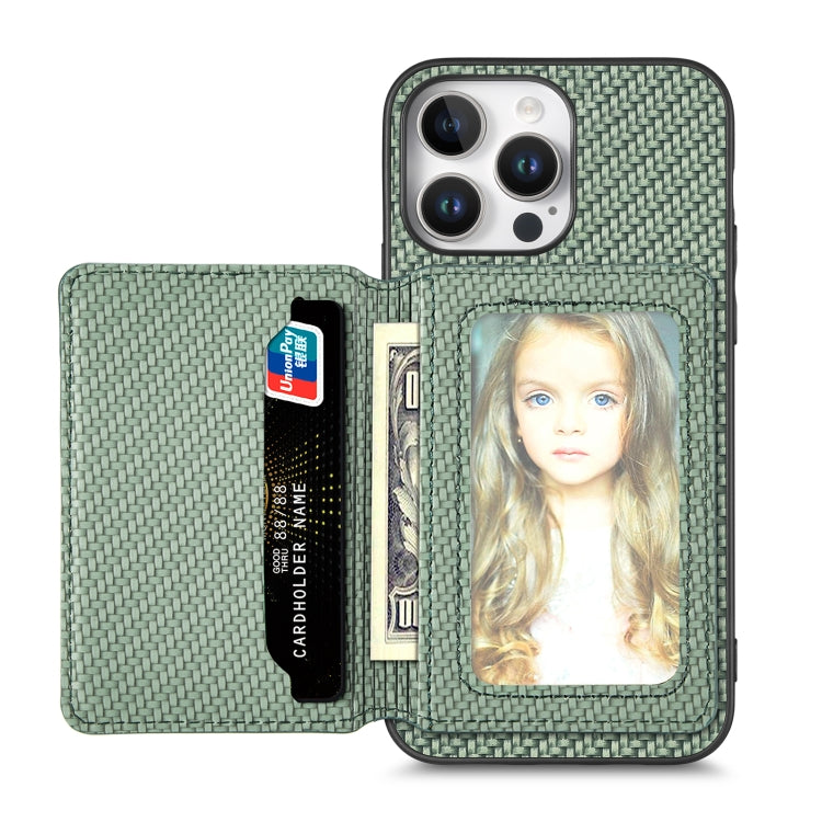 Carbon Fiber Magnetic Card Wallet RFID Blocking Phone Case, For iPhone 16e, For iPhone 16 Pro Max, For iPhone 16 Pro, For iPhone 16 Plus