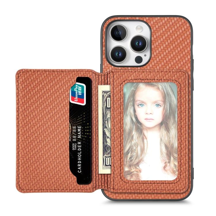 Carbon Fiber Magnetic Card Wallet RFID Blocking Phone Case, For iPhone 16e, For iPhone 16 Pro Max, For iPhone 16 Pro, For iPhone 16 Plus