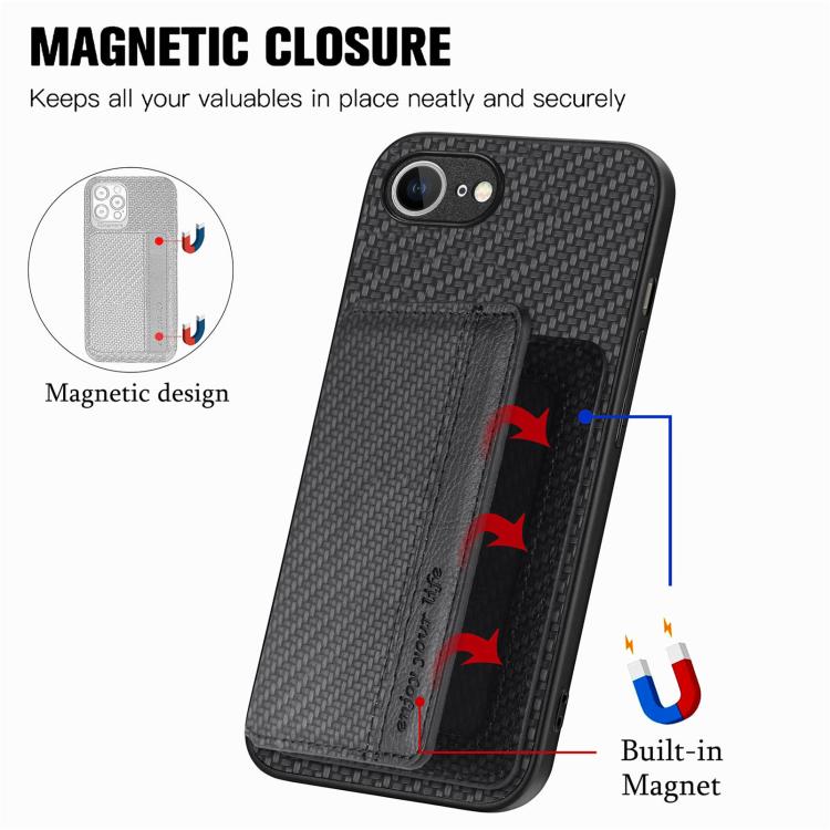 Carbon Fiber Magnetic Card Wallet RFID Blocking Phone Case, For iPhone 16e, For iPhone 16 Pro Max, For iPhone 16 Pro, For iPhone 16 Plus