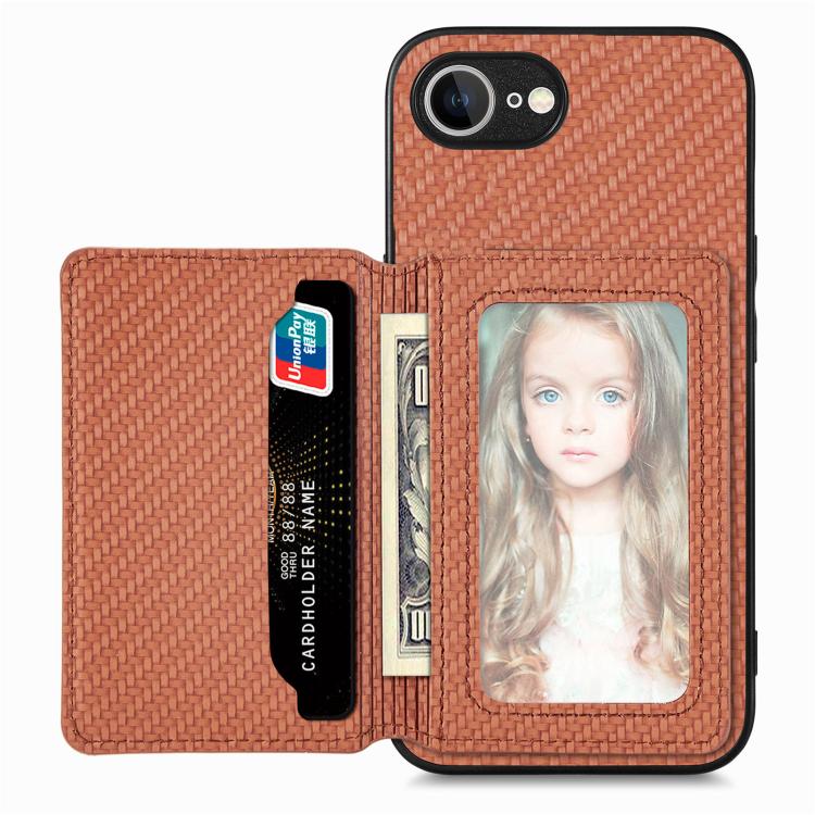 Carbon Fiber Magnetic Card Wallet RFID Blocking Phone Case, For iPhone 16e, For iPhone 16 Pro Max, For iPhone 16 Pro, For iPhone 16 Plus
