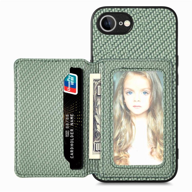 Carbon Fiber Magnetic Card Wallet RFID Blocking Phone Case, For iPhone 16e, For iPhone 16 Pro Max, For iPhone 16 Pro, For iPhone 16 Plus