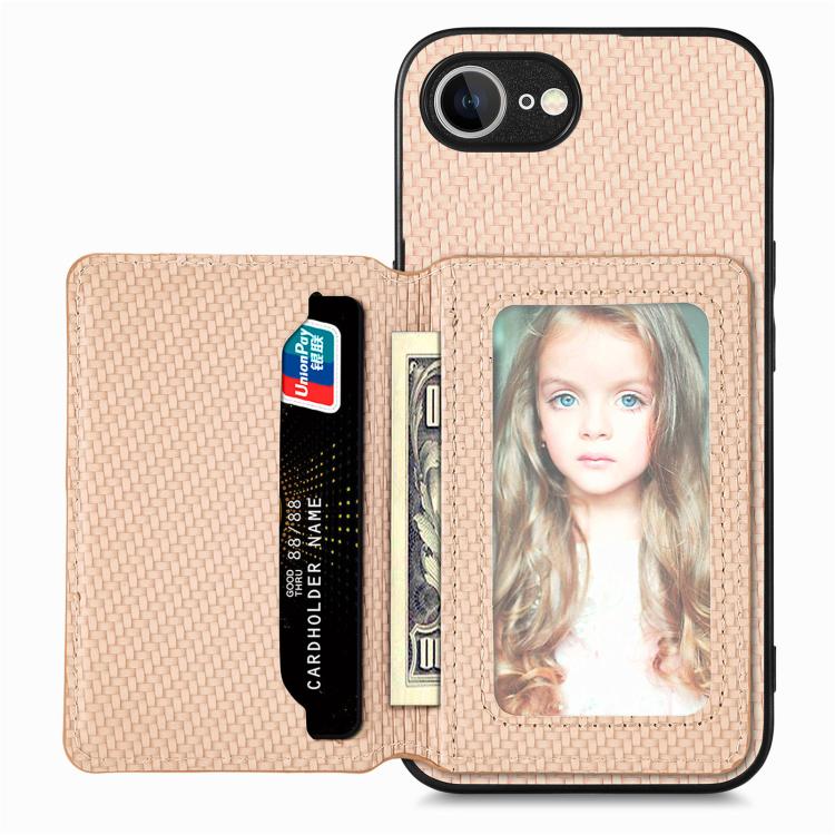Carbon Fiber Magnetic Card Wallet RFID Blocking Phone Case, For iPhone 16e, For iPhone 16 Pro Max, For iPhone 16 Pro, For iPhone 16 Plus