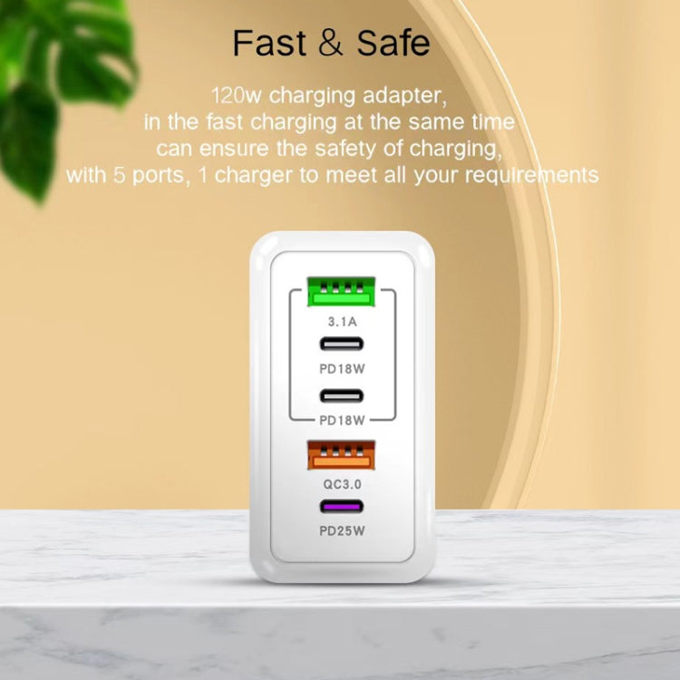 120W 3 PD Type-C Dual USB Multi Port Charger for Mobile Phones, UK Plug, UK Plug