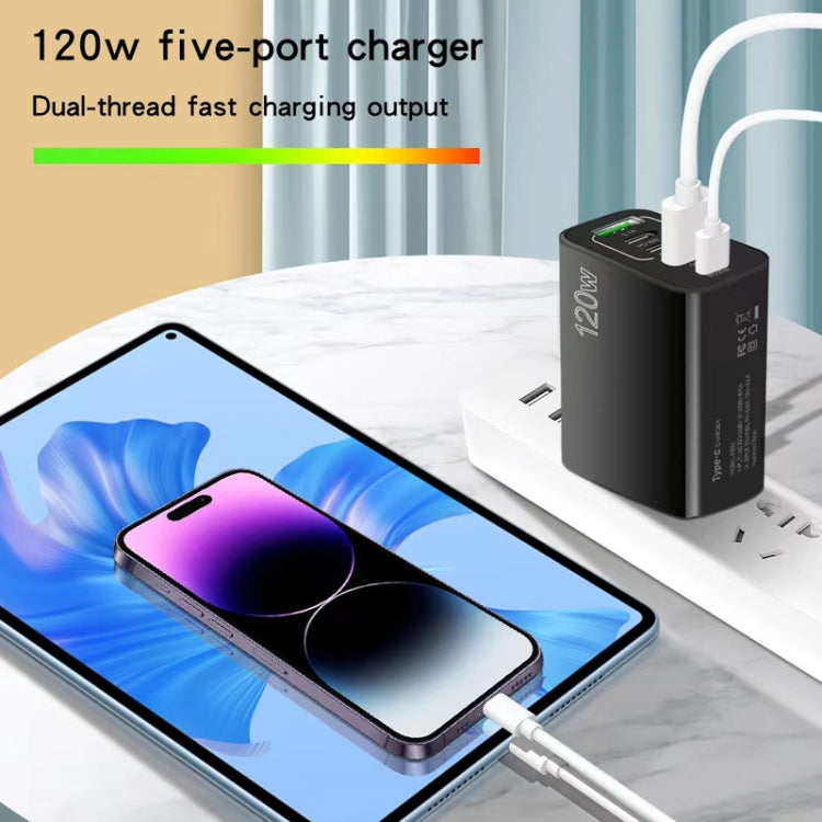 120W 3 PD Type-C Dual USB Multi Port Charger for Mobile Phones, UK Plug, UK Plug