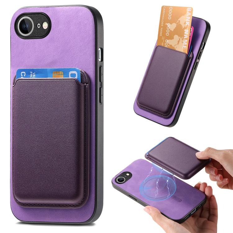 Retro Magsafe Card Bag PU Back Cover Phone Case