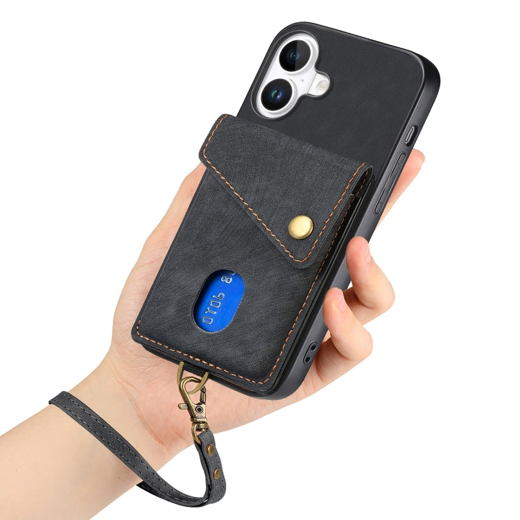 Retro Card Wallet Fold Leather Phone Case with Strap