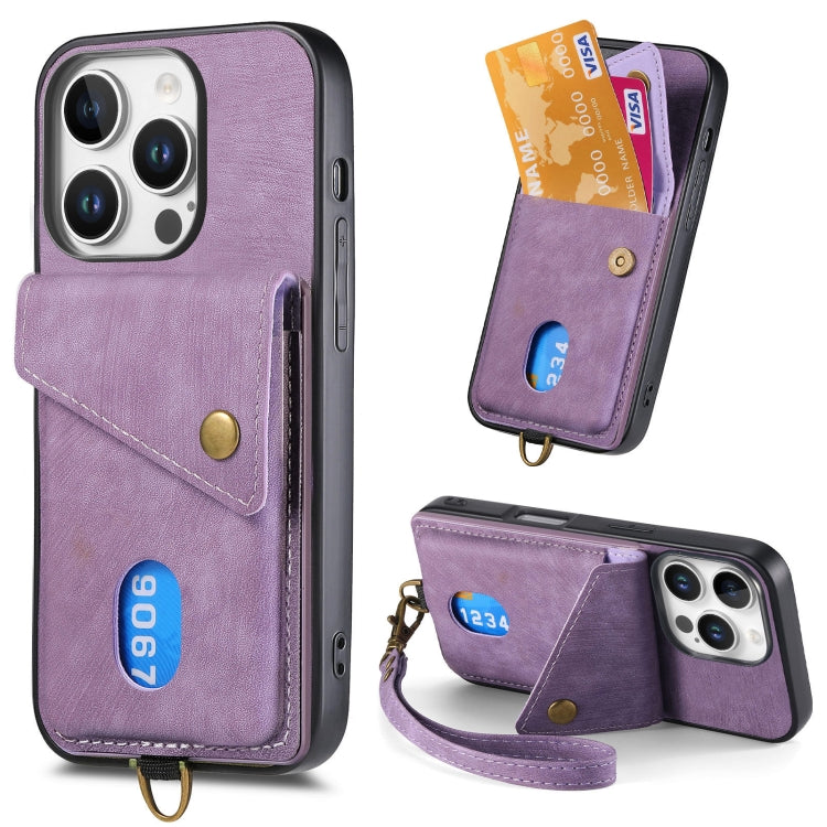 Retro Card Wallet Fold Leather Phone Case with Strap, For iPhone 16 Pro Max, For iPhone 16 Pro, For iPhone 16 Plus, For iPhone 16