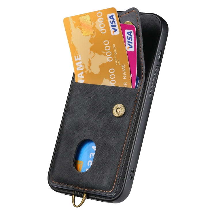 Retro Card Wallet Fold Leather Phone Case with Strap, For iPhone 16 Pro Max, For iPhone 16 Pro, For iPhone 16 Plus, For iPhone 16