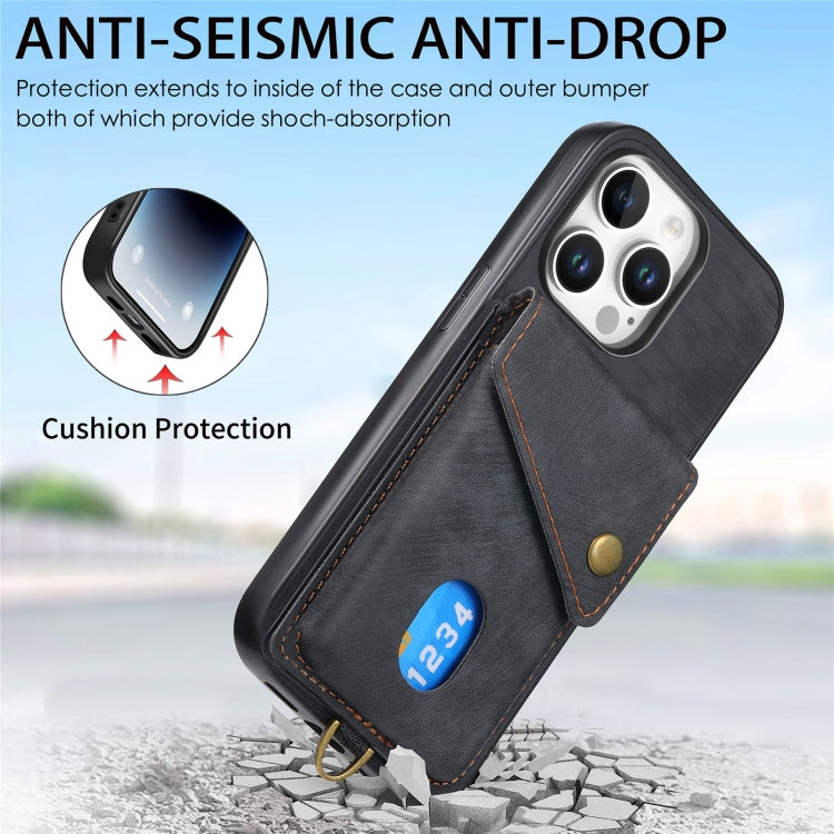 Retro Card Wallet Fold Leather Phone Case with Strap, For iPhone 16 Pro Max, For iPhone 16 Pro, For iPhone 16 Plus, For iPhone 16