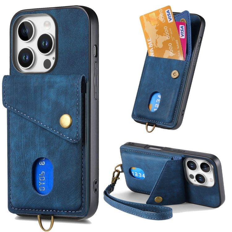 Retro Card Wallet Fold Leather Phone Case with Strap, For iPhone 16 Pro Max, For iPhone 16 Pro, For iPhone 16 Plus, For iPhone 16