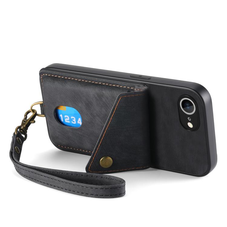 Retro Card Wallet Fold Leather Phone Case with Strap, iPhone 16e