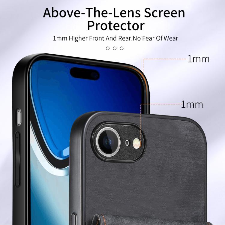Retro Card Wallet Fold Leather Phone Case with Strap, iPhone 16e