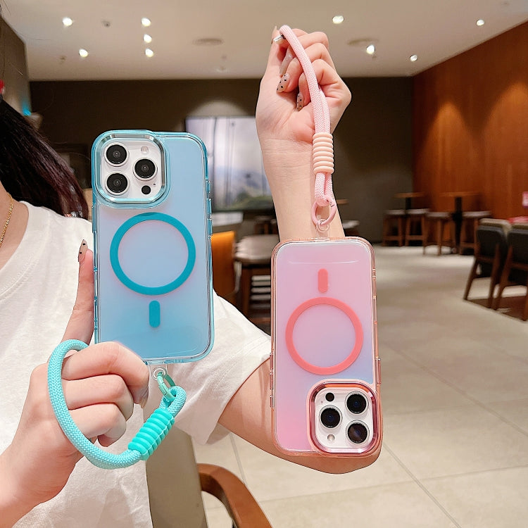 Bright Shadow Magsafe Discoloration Phone Case with Wrist Strap, For iPhone 12 Pro, For iPhone 11 Pro Max, For iPhone 11