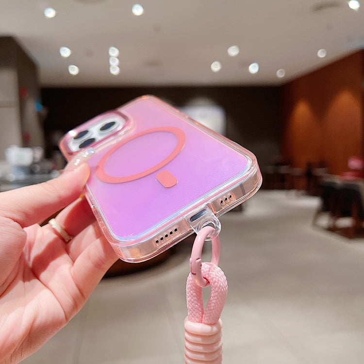 Bright Shadow Magsafe Discoloration Phone Case with Wrist Strap, For iPhone 12 Pro, For iPhone 11 Pro Max, For iPhone 11