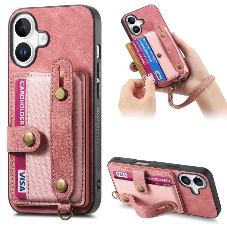 Retro Cross Wristband Wallet Leather Back Phone Case, For iPhone 16 Pro Max, For iPhone 16 Pro, For iPhone 16 Plus, For iPhone 16