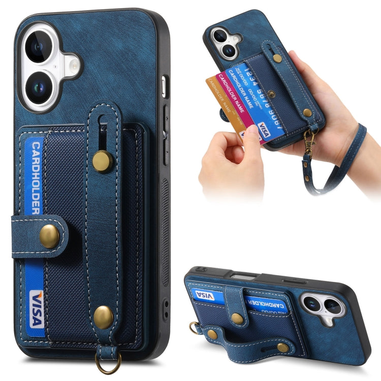 Retro Cross Wristband Wallet Leather Back Phone Case, For iPhone 16 Pro Max, For iPhone 16 Pro, For iPhone 16 Plus, For iPhone 16