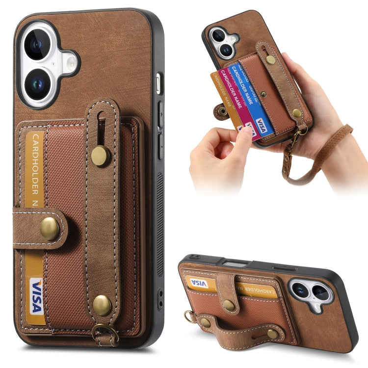 Retro Cross Wristband Wallet Leather Back Phone Case, For iPhone 16 Pro Max, For iPhone 16 Pro, For iPhone 16 Plus, For iPhone 16