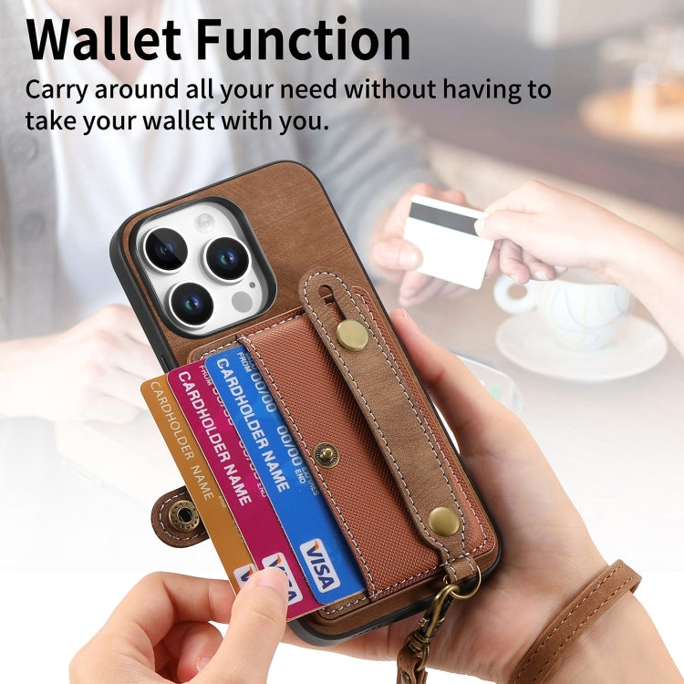 Retro Cross Wristband Wallet Leather Back Phone Case, For iPhone 16 Pro Max, For iPhone 16 Pro, For iPhone 16 Plus, For iPhone 16