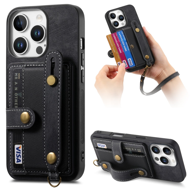 Retro Cross Wristband Wallet Leather Back Phone Case, For iPhone 16 Pro Max, For iPhone 16 Pro, For iPhone 16 Plus, For iPhone 16
