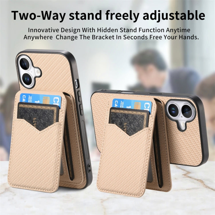 Carbon Fiber MagSafe Vertical Flip Card Bag Phone Case, For iPhone 16