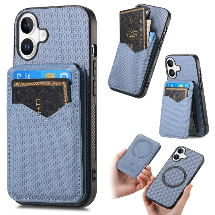 Carbon Fiber MagSafe Vertical Flip Card Bag Phone Case, For iPhone 16
