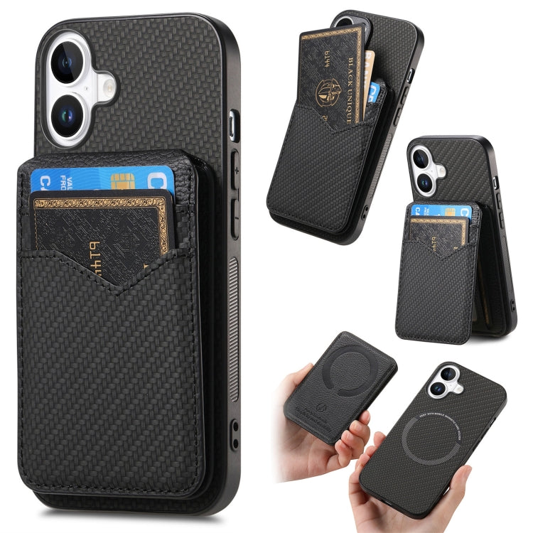 Carbon Fiber MagSafe Vertical Flip Card Bag Phone Case, For iPhone 16