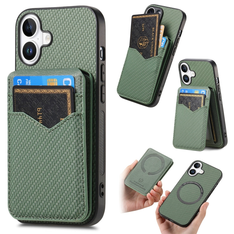 Carbon Fiber MagSafe Vertical Flip Card Bag Phone Case, For iPhone 16