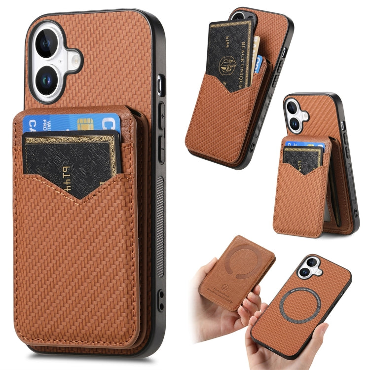 Carbon Fiber MagSafe Vertical Flip Card Bag Phone Case, For iPhone 16