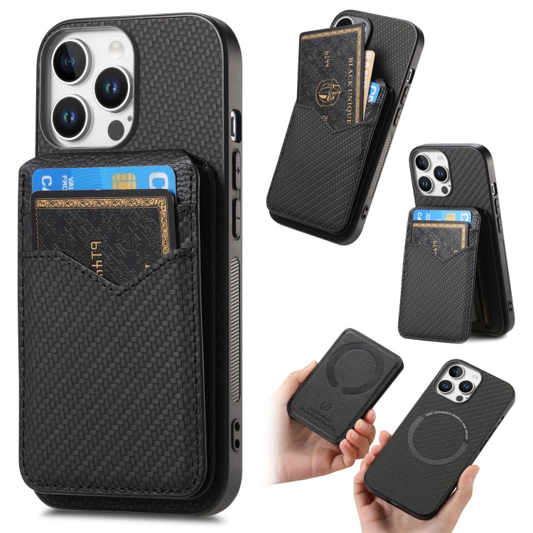Carbon Fiber MagSafe Vertical Flip Card Bag Phone Case, For iPhone 16e, For iPhone 16 Pro Max, For iPhone 16 Pro, For iPhone 16 Plus
