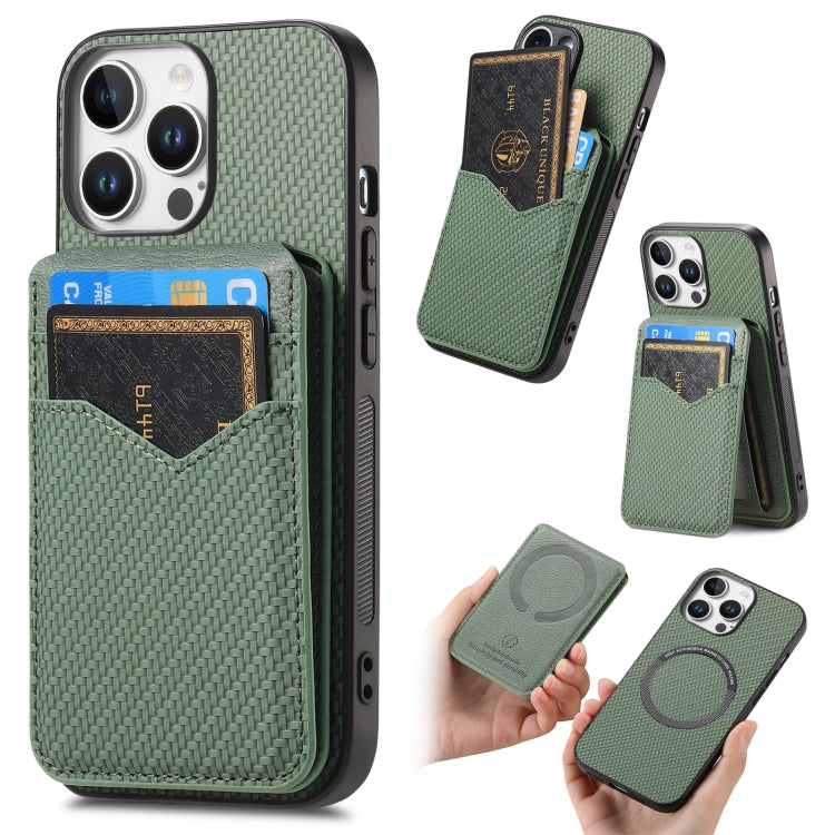 Carbon Fiber MagSafe Vertical Flip Card Bag Phone Case, For iPhone 16e, For iPhone 16 Pro Max, For iPhone 16 Pro, For iPhone 16 Plus