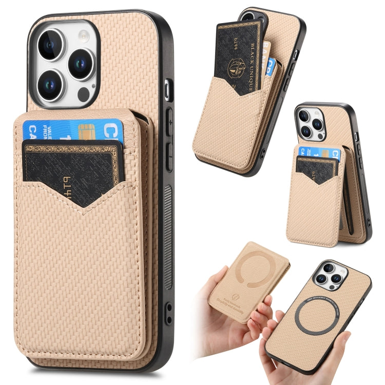 Carbon Fiber MagSafe Vertical Flip Card Bag Phone Case, For iPhone 16e, For iPhone 16 Pro Max, For iPhone 16 Pro, For iPhone 16 Plus
