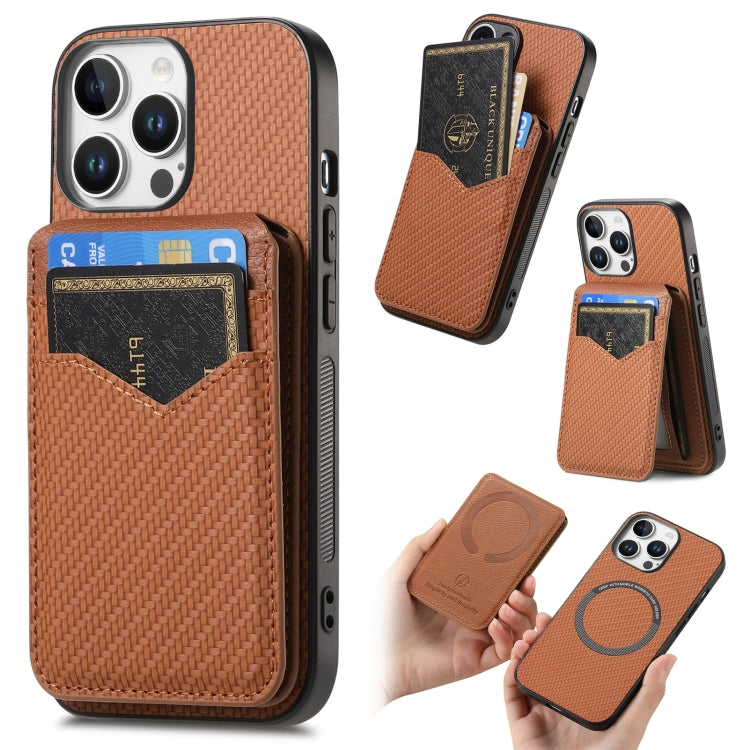 Carbon Fiber MagSafe Vertical Flip Card Bag Phone Case, For iPhone 16e, For iPhone 16 Pro Max, For iPhone 16 Pro, For iPhone 16 Plus